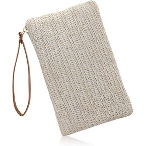 Straw Clutch Purse with Handle, Straw Handbag Clutch Purses for Women, Bohemian Wristlet Purse Summer Straw Purse