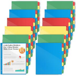 12 مجموعة من فواصل المجلدات من Jyusmile 8 علامات تبويب مع جيوب، وفواصل مؤشرة لـ 3 مجلدات حلقية، وفواصل بلاستيكية متعددة الألوان مع 3 فتحات ثقب، و96 قطعة فواصل للوازم المدرسية والمكتبية in Kuwait