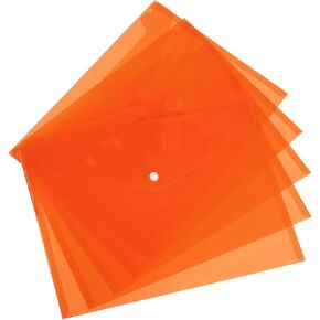 YOKIVE 12 Pack File Folders, Clear A4 Files Envelope | Plastic Document Pockets with Snap Button, Great for Office(Orange)