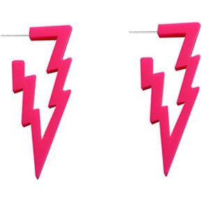 Acrylic Lightning Bolt Dangle Earrings for Women Girls Lightweight Minimalist Fushia Deep Pink Charms Drop Dangling Hook Stud Earring Retro Punk Y2K Music Concert Party BFF Jewelry Gifts for Fans