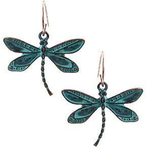 DianaL Boutique Dragonfly Earrings Dangle Metal Casting Patina Copper Finish