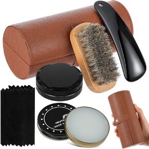 Loopeer Shoe Shine Kit Full Leather Shoe Polish Kit Shoe Care Kit Boot Brush Kit Brown or Black Shoe Polish