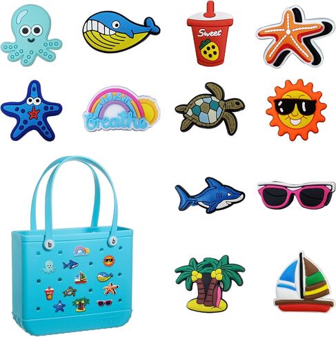 12pcs Charms for Bogg Bag,Accessories for Bogg Bag,PVC Beach Charms for Simply Southern Totes,Insert Decorative for Handbag Beach Tote Bag in Saudi Arabia