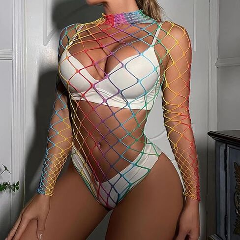 Women's Sexy Fishnet Rhinestone Lingerie Set See Through Bodysuit Beach Swimsuit Bikini Cover Ups Bodystockings in Saudi Arabia