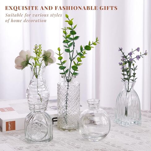 مجموعة مزهرية زجاجية مكونة من 15 قطعة، مزهرية صغيرة للزهور، زجاجات شفافة عتيقة لطيفة لديكور المنزل، مزهريات صغيرة للقطع المركزية، ديكورات الزفاف الريفية، تزيين الطاولة in Kuwait