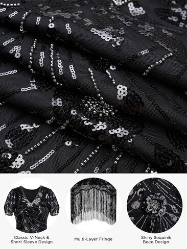 Flapper Dresses 1920s,Great Gatsby Dresses for Women Fringe Roaring 20s Costumes with 20s Accessories for Harlem Nights in Saudi Arabia