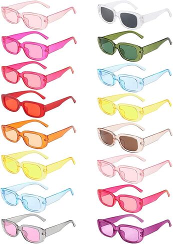 SUNOVELTIES 16 Pack Rectangle Sunglasses for Women Retro Colored Square Glasses Bulk 90s Vintage Eyewear Uniex Adults in Saudi Arabia