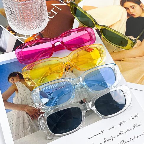SUNOVELTIES 16 Pack Rectangle Sunglasses for Women Retro Colored Square Glasses Bulk 90s Vintage Eyewear Uniex Adults in Saudi Arabia