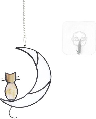 Orange Tabby Cat Decor On White Moon Stained Glass Window Black Cat Decor Suncatcher Hanging Ornament Gift for Mom Cat Memorial Gifts for Cat Lovers Pet Loss Sympathy Gift D3-YLSDMDS (Sit) in Saudi Arabia