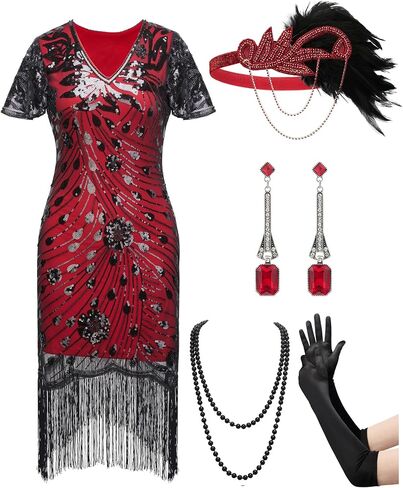 Flapper Dresses 1920s,Great Gatsby Dresses for Women Fringe Roaring 20s Costumes with 20s Accessories for Harlem Nights in Saudi Arabia