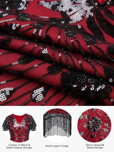 Flapper Dresses 1920s,Great Gatsby Dresses for Women Fringe Roaring 20s Costumes with 20s Accessories for Harlem Nights in Saudi Arabia