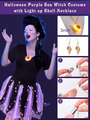 5 Pcs Women's Halloween Sea Costume Purple Octopus Cosplay Costume Black Purple Tentacle Skirt Gold Necklace (Small) in Saudi Arabia