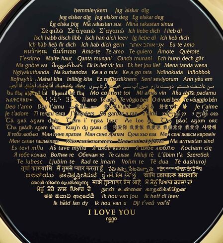 NanoStyle Women's Over 100 Languages I Love You Necklace Pure Gold Inscribed in Miniature Detail with Her Queen's Crown on Round Black Onyx Gemstone Pendant for Birthday Gift, 18" Rolo Chain in Saudi Arabia