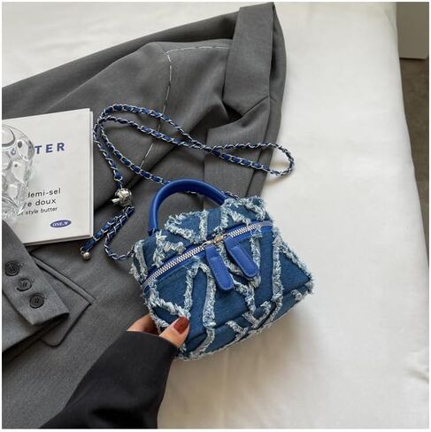 Mini Denim Bag Denim Bucket Bag Quilted Crossbody Bag Denim Tassel Hobo Shoulder Bag Tote Denim Wallet with Chain Strap in Saudi Arabia