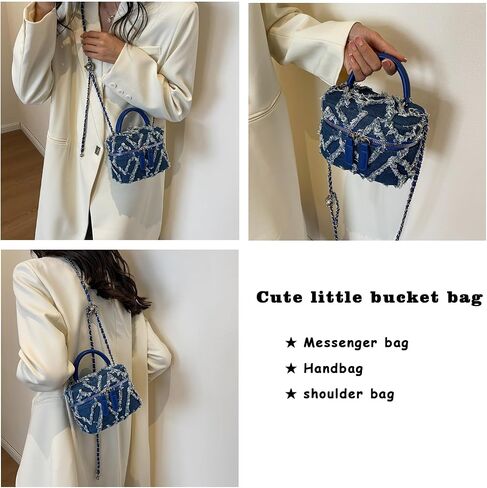 Mini Denim Bag Denim Bucket Bag Quilted Crossbody Bag Denim Tassel Hobo Shoulder Bag Tote Denim Wallet with Chain Strap in Saudi Arabia