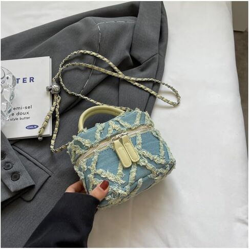 Mini Denim Bag Denim Bucket Bag Quilted Crossbody Bag Denim Tassel Hobo Shoulder Bag Tote Denim Wallet with Chain Strap in Saudi Arabia