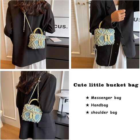 Mini Denim Bag Denim Bucket Bag Quilted Crossbody Bag Denim Tassel Hobo Shoulder Bag Tote Denim Wallet with Chain Strap in Saudi Arabia