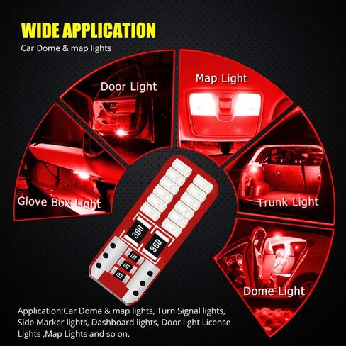 YEORO 194 168 LED Bulb Super Bright 24-SMD 3014 Chips Error Free 2825 W5W T10 Wedge LED Replacement Bulbs for Car Interior Dome Map Door Courtesy License Plate Lights White.(10-Pack). in Saudi Arabia