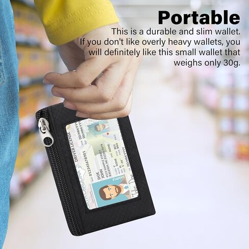 Minimalist Small Wallet for Men Women with 2 Zip Pockets, Water Resistant ID Case with Keychain and Card Holder, Coin Purse Badge Lanyard Pouch for Boys Girls Travel -Black in Saudi Arabia