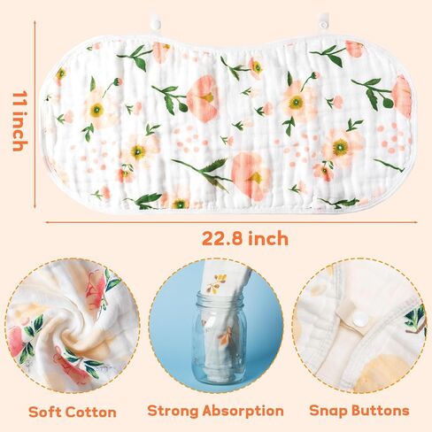 Zainpe 6Pcs Snap Cotton Muslin Baby Burp Cloths & Bibs Set Soft Absorbent Drooling Bibs Adjustable Face Towels in Saudi Arabia