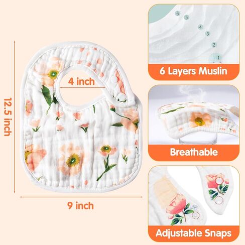 Zainpe 6Pcs Snap Cotton Muslin Baby Burp Cloths & Bibs Set Soft Absorbent Drooling Bibs Adjustable Face Towels in Saudi Arabia