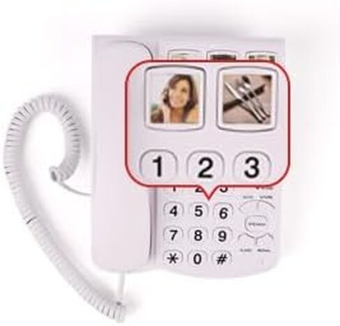 هاتف بأزرار كبيرة لكبار السن، هواتف أرضية مع زر صورة الذاكرة، هواتف أرضية للمنزل مع حجم قابل للتعديل، متصل وامض، مناسب لكبار السن، أبيض in Kuwait