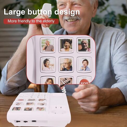 هاتف بأزرار كبيرة لكبار السن، هواتف أرضية مع زر صورة الذاكرة، هواتف أرضية للمنزل مع حجم قابل للتعديل، متصل وامض، مناسب لكبار السن، أبيض in Kuwait