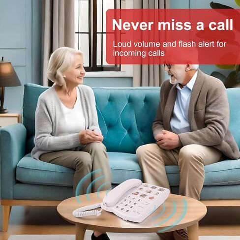هاتف بأزرار كبيرة لكبار السن، هواتف أرضية مع زر صورة الذاكرة، هواتف أرضية للمنزل مع حجم قابل للتعديل، متصل وامض، مناسب لكبار السن، أبيض in Kuwait
