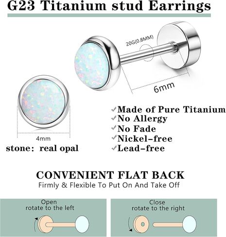 FIBO STEEL G23 Titanium Flat Back Earrings for Women Men Hypoallergenic Opal CZ Ball Tiny Studs Earrings Set for Multiple Piercings Cartilage Helix Tragus Flatback Earrings 6 Pairs 2mm/4mm in Saudi Arabia