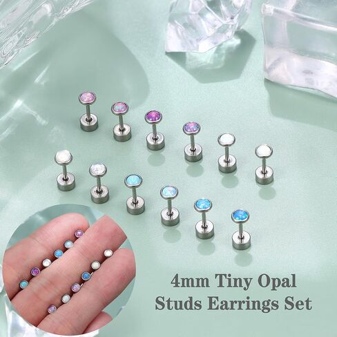 FIBO STEEL G23 Titanium Flat Back Earrings for Women Men Hypoallergenic Opal CZ Ball Tiny Studs Earrings Set for Multiple Piercings Cartilage Helix Tragus Flatback Earrings 6 Pairs 2mm/4mm in Saudi Arabia