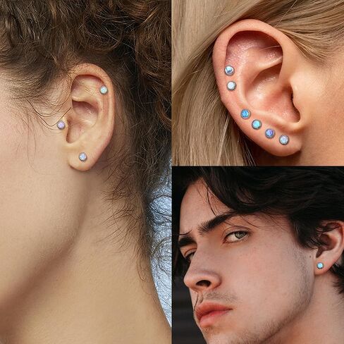 FIBO STEEL G23 Titanium Flat Back Earrings for Women Men Hypoallergenic Opal CZ Ball Tiny Studs Earrings Set for Multiple Piercings Cartilage Helix Tragus Flatback Earrings 6 Pairs 2mm/4mm in Saudi Arabia