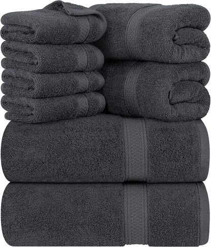 Utopia Towels 8-Piece Premium Towel Set, 2 Bath Towels, 2 Hand Towels, and 4 Wash Cloths, 600 GSM 100% Ring Spun Cotton Highly Absorbent Towels for Bathroom, Gym, Hotel, and Spa (Beige) in Kuwait