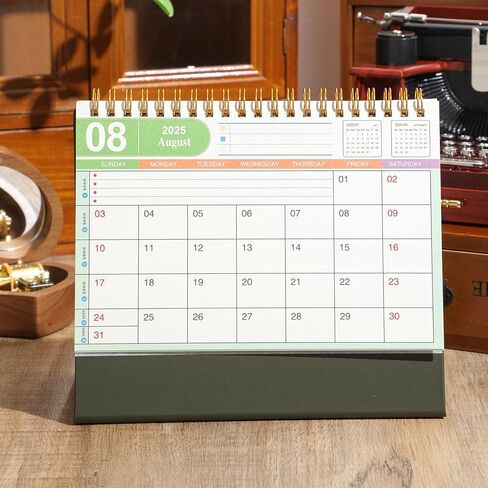 Small Desk Calendar 2024-2025, July 2024 - Dec 2025, Standing Flip Desk Calendar with To-do List & Notes, Metal Ring Twin-Wire Binding with Stickers, Monthly Desktop Calendar for Home Office (Green) in Saudi Arabia