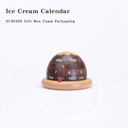 Black Walnut Wooden Desk Planet Calendar, Planet Shaped Wood Permanent Calendar, Reusable Exquisite And Beautiful Walnut Calendar, Table Decorations Art Crafts, Home Craft (Ice Cream Calendar) in Saudi Arabia