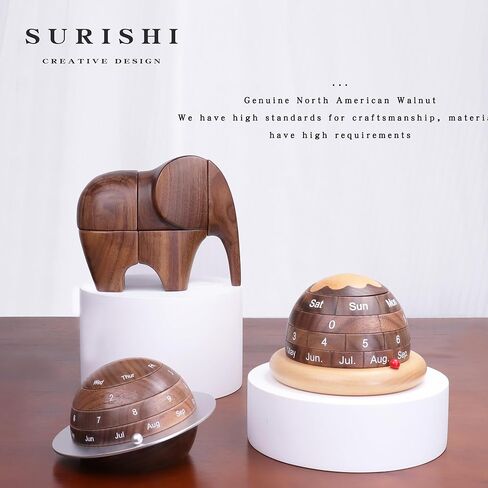Black Walnut Wooden Desk Planet Calendar, Planet Shaped Wood Permanent Calendar, Reusable Exquisite And Beautiful Walnut Calendar, Table Decorations Art Crafts, Home Craft (Ice Cream Calendar) in Saudi Arabia