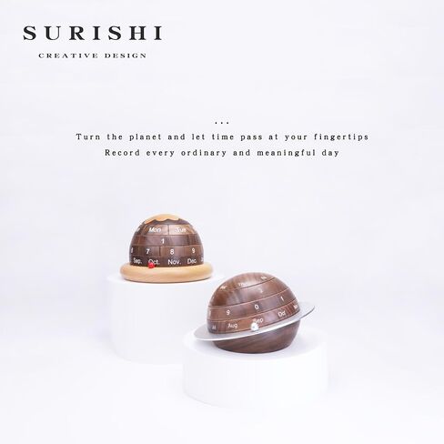 Black Walnut Wooden Desk Planet Calendar, Planet Shaped Wood Permanent Calendar, Reusable Exquisite And Beautiful Walnut Calendar, Table Decorations Art Crafts, Home Craft (Ice Cream Calendar) in Saudi Arabia