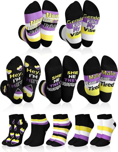 5 أزواج من الجوارب غير الثنائية، هدية غير ثنائية، جوارب كاحل منخفضة القطع مع ملابس فخر غير ثنائية للنساء والرجال، ملحقات غير ثنائية in Kuwait