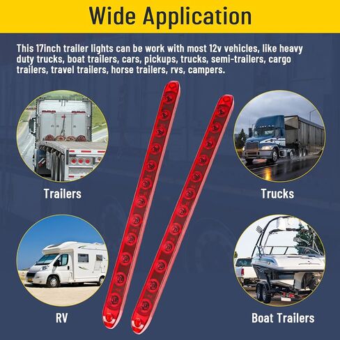 Red Trailer Light Bar, 17Inch 12 LED Trailer Brake Tail Light Stop Turn Park Brake Light Waterproof Enclosed Trailer Lights for Boat Truck RV UTV ATV in Saudi Arabia