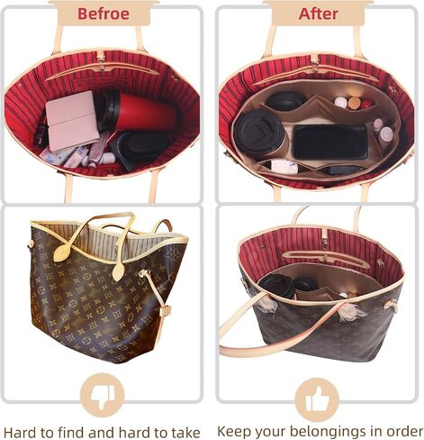 Purse Organizer Insert For Handbags, Tote Bag Organizer Insert, Silk Smooth Bag Organizer with Bottle Holder,Bag Organizer for Speedy,Neverfull,ONTHEGO,Artsy etc,4 Sizes in Saudi Arabia