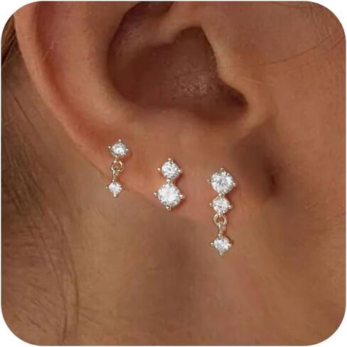 Gold Earrings Set for Women, Dainty 14k Gold/Silver Plated Huggie Hoop Earrings Lightweight Gold Cubic Zirconia Stud Earrings Trendy Hypoallergenic Small Hoop Earrings Set Gold Jewelry Gifts in Kuwait