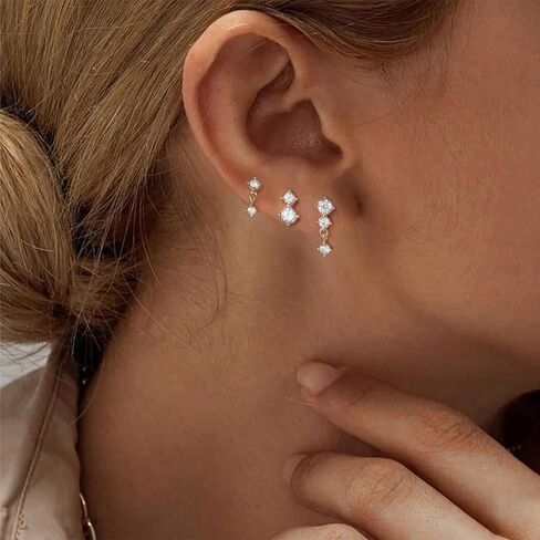 Gold Earrings Set for Women, Dainty 14k Gold/Silver Plated Huggie Hoop Earrings Lightweight Gold Cubic Zirconia Stud Earrings Trendy Hypoallergenic Small Hoop Earrings Set Gold Jewelry Gifts in Kuwait