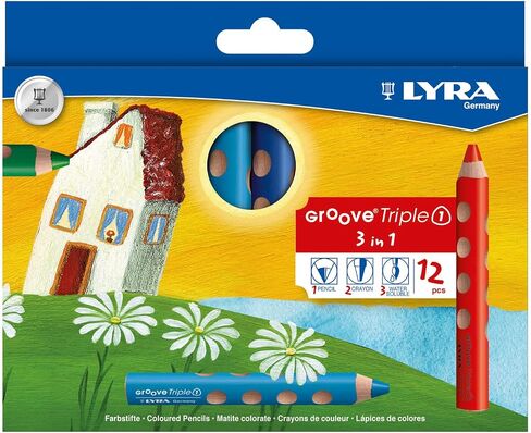 أقلام تلوين خشبية مكتنزة من LYRA Groove Triple One 3 في 1، 12 لونًا متنوعًا، مثالية للأطفال والمدارس in Saudi Arabia
