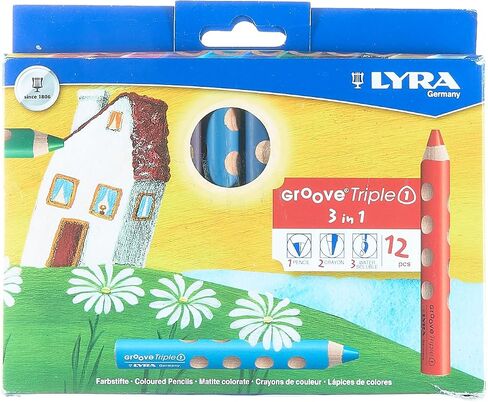 أقلام تلوين خشبية مكتنزة من LYRA Groove Triple One 3 في 1، 12 لونًا متنوعًا، مثالية للأطفال والمدارس in Saudi Arabia