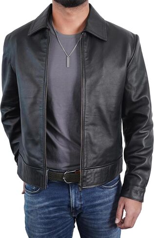 Real Lambskin Leather Jacket Mens - Vintage Collar Modern Soft Leather Motorcycle Jacket Men Outerwear in Saudi Arabia