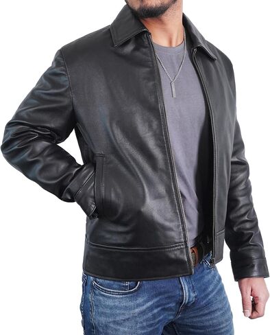 Real Lambskin Leather Jacket Mens - Vintage Collar Modern Soft Leather Motorcycle Jacket Men Outerwear in Saudi Arabia