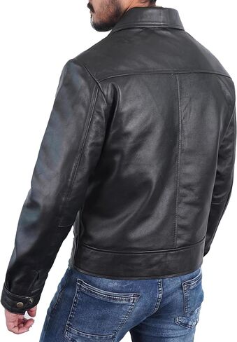Real Lambskin Leather Jacket Mens - Vintage Collar Modern Soft Leather Motorcycle Jacket Men Outerwear in Saudi Arabia