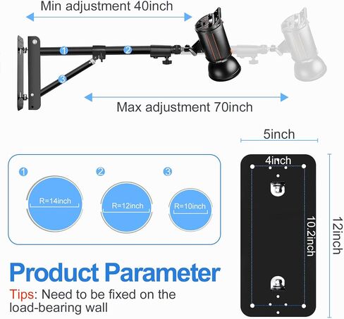 EMART Ring Light Wall Mount Boom Arm, Adjustable 42in/106cm Overhead Stand | 180°Rotation Heavy Duty Triangle Bracket Mounting Bar for Camera, Photography Lighting, Barber Led Lamp in Saudi Arabia
