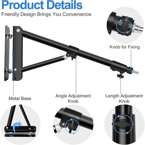 EMART Ring Light Wall Mount Boom Arm, Adjustable 42in/106cm Overhead Stand | 180°Rotation Heavy Duty Triangle Bracket Mounting Bar for Camera, Photography Lighting, Barber Led Lamp in Saudi Arabia