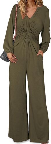 Happy Sailed Jumpsuits for Women Dressy Formal V Neck Twist Front Wedding Guest Jumpsuit Outfits with Pockets in Saudi Arabia