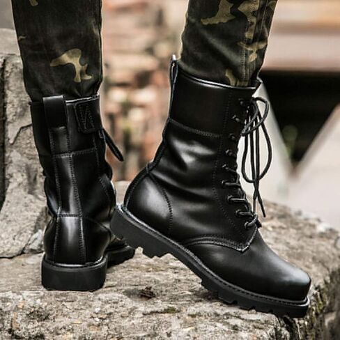 Leather Steel Toe Military Ankle Boots,special Forces Combat Training Boots Outdoor Hiking Boots Non-Slip Men High-top Autumn Winter Keep Warm Casual Shoes,Black-43 in Saudi Arabia